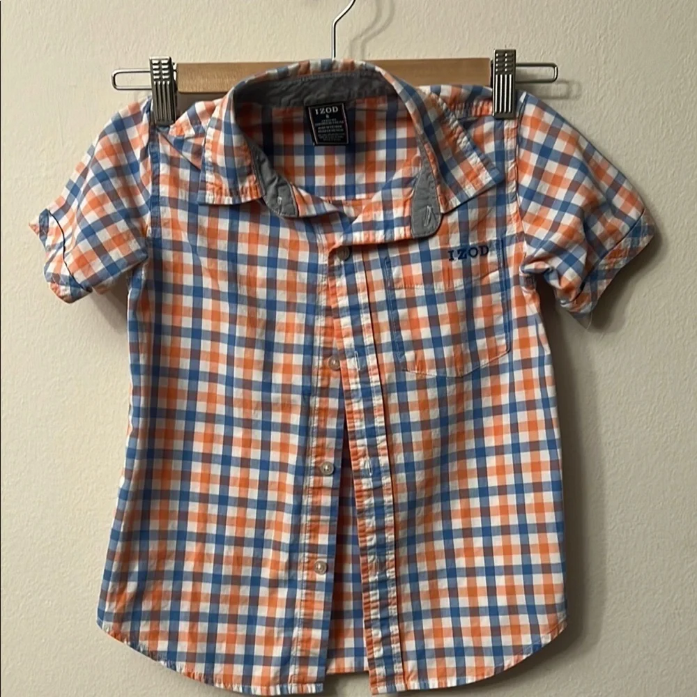 Izod Vibrant Orange and Blue Plaid Button Down Shirt